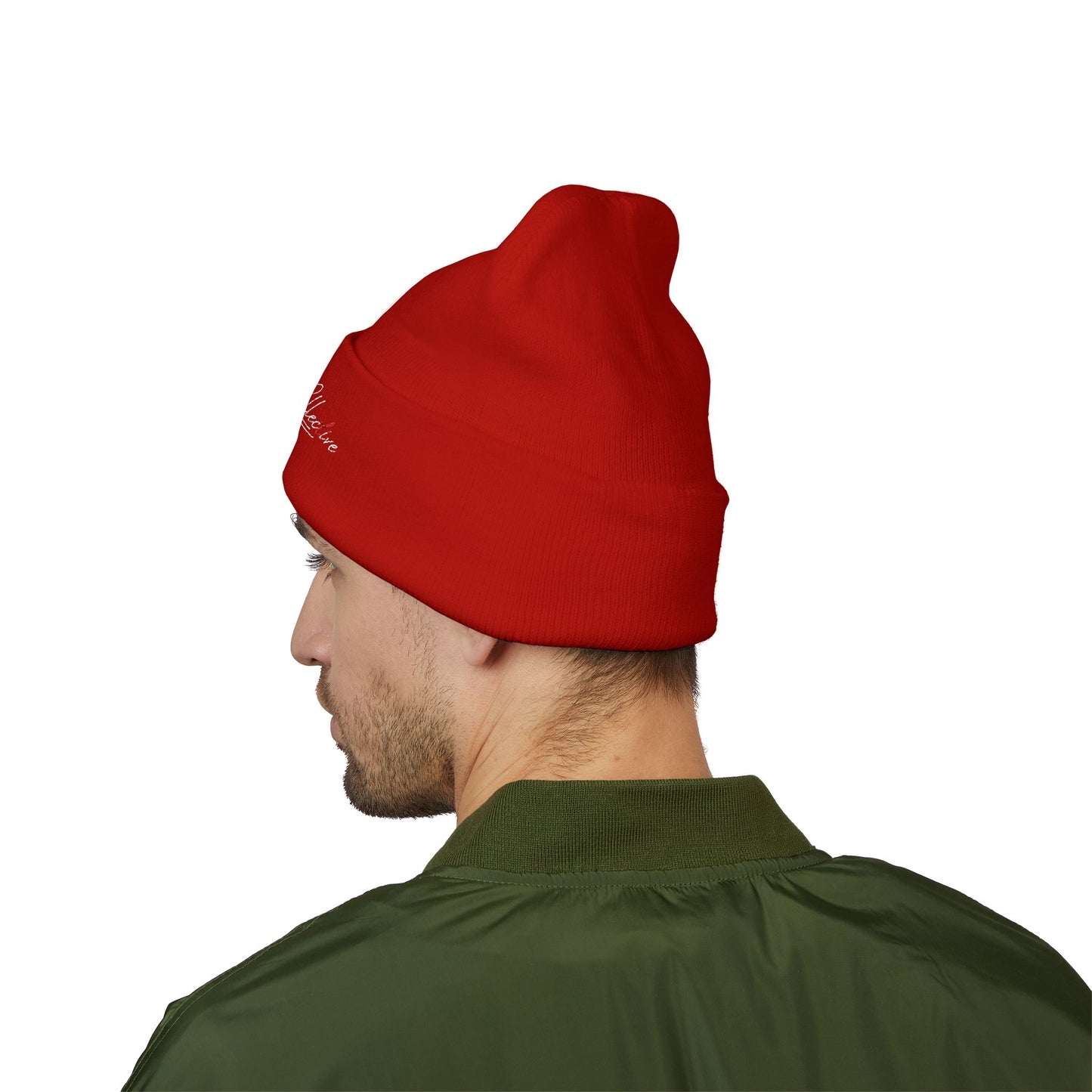 Embroidered Cuffed Beanie — Yellow Signature Script Knit Hat