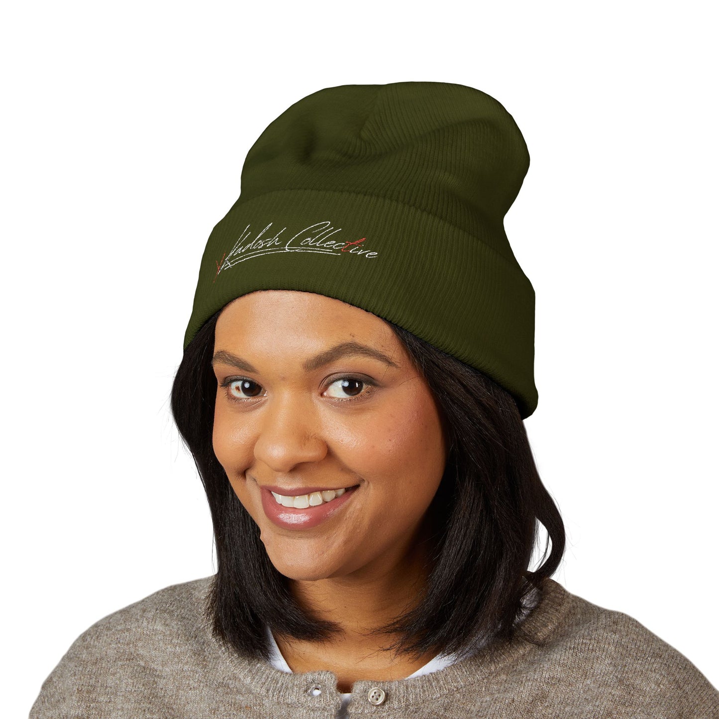 Embroidered Cuffed Beanie — Yellow Signature Script Knit Hat