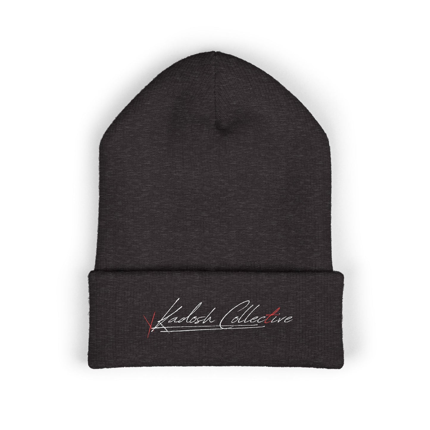 Embroidered Cuffed Beanie — Yellow Signature Script Knit Hat