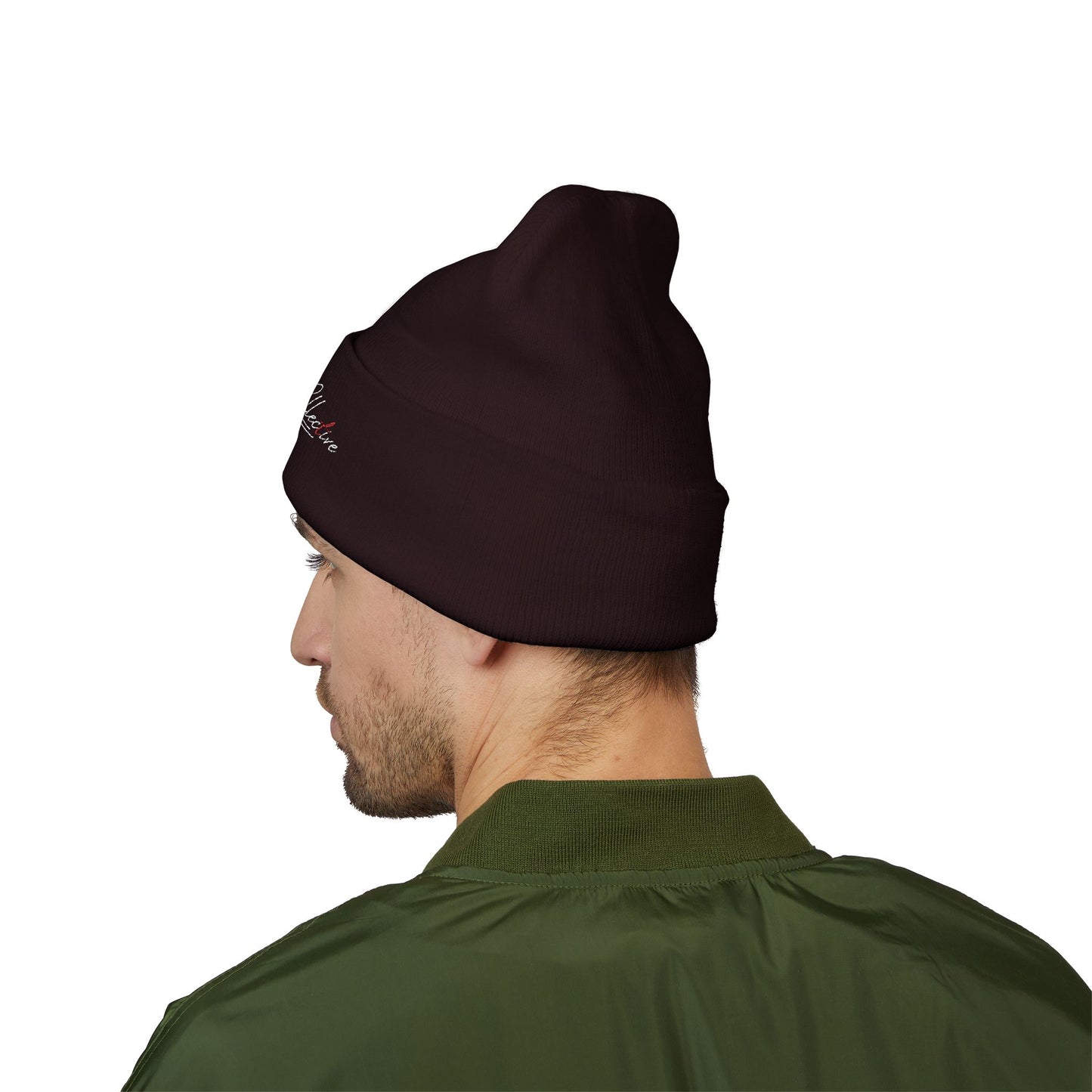 Embroidered Cuffed Beanie — Yellow Signature Script Knit Hat