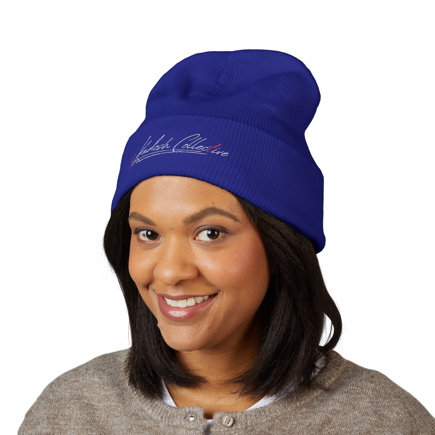 Embroidered Cuffed Beanie — Yellow Signature Script Knit Hat