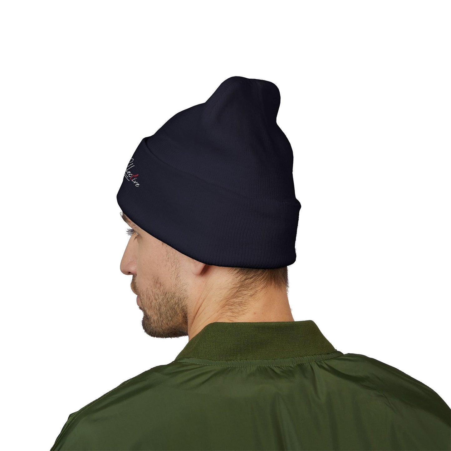 Embroidered Cuffed Beanie — Yellow Signature Script Knit Hat