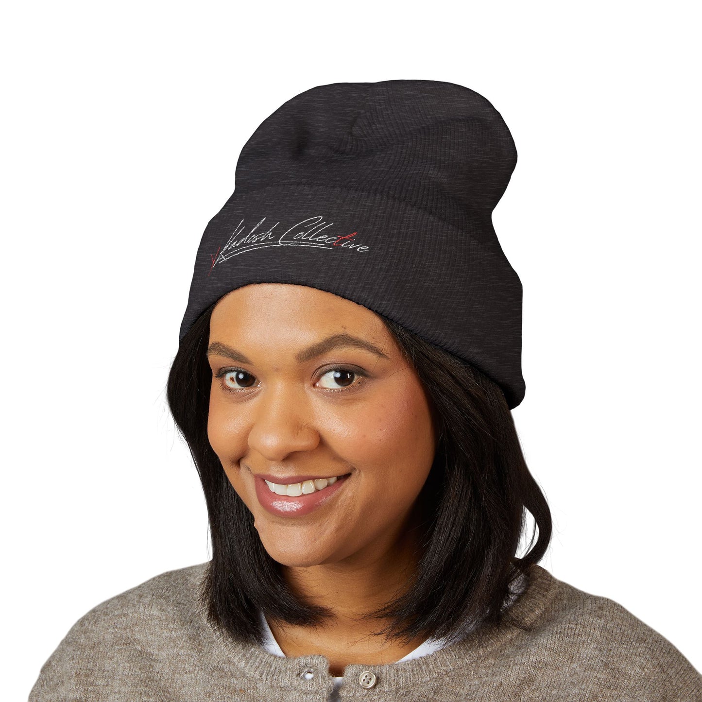 Embroidered Cuffed Beanie — Yellow Signature Script Knit Hat