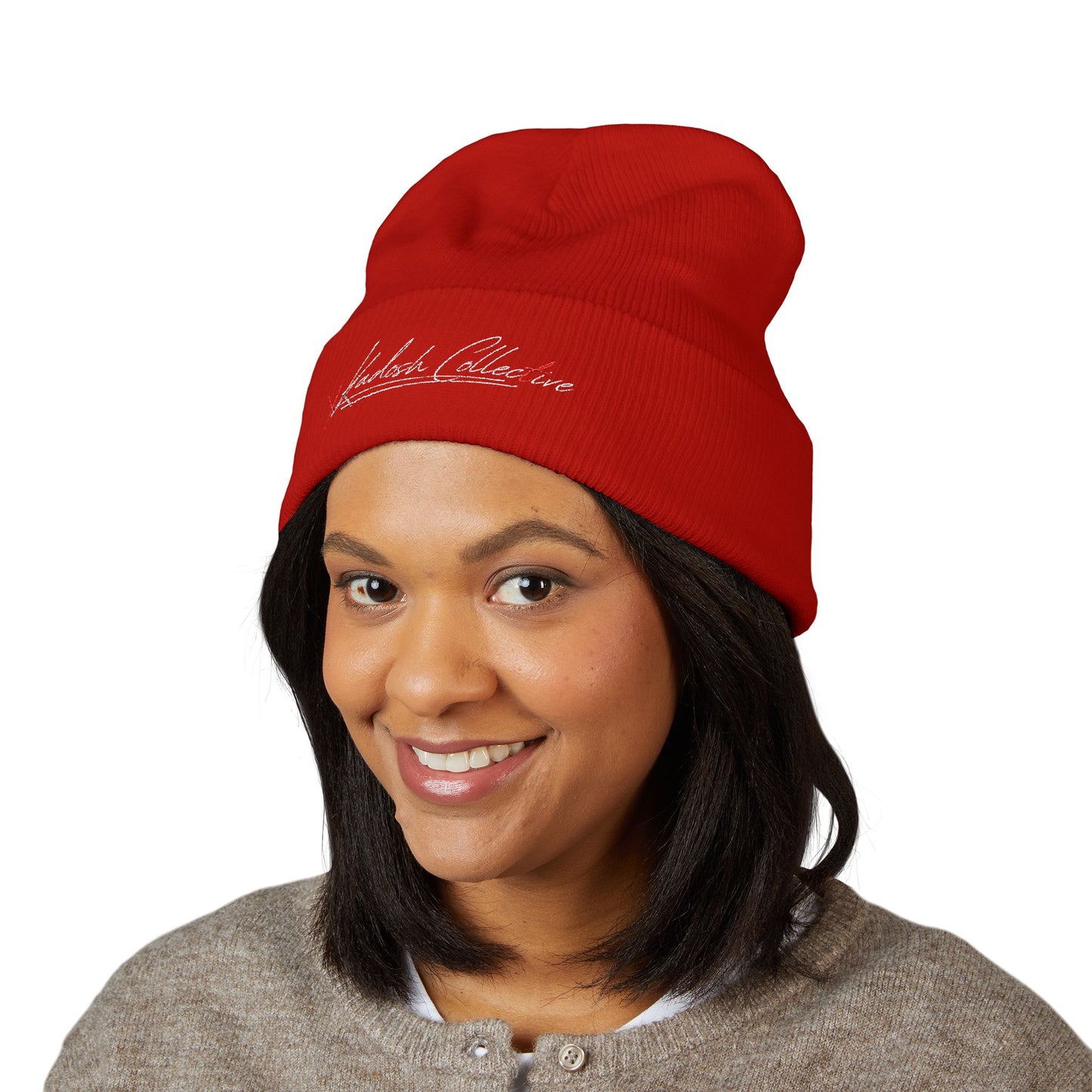 Embroidered Cuffed Beanie — Yellow Signature Script Knit Hat