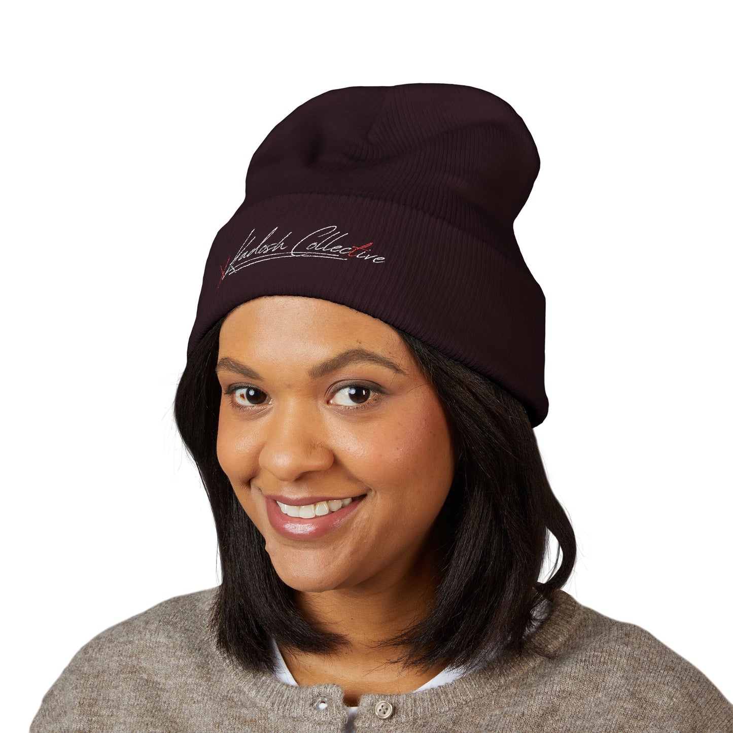 Embroidered Cuffed Beanie — Yellow Signature Script Knit Hat