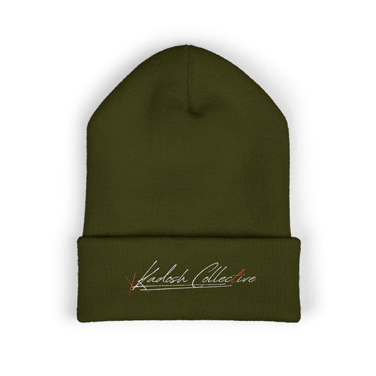 Embroidered Cuffed Beanie — Yellow Signature Script Knit Hat