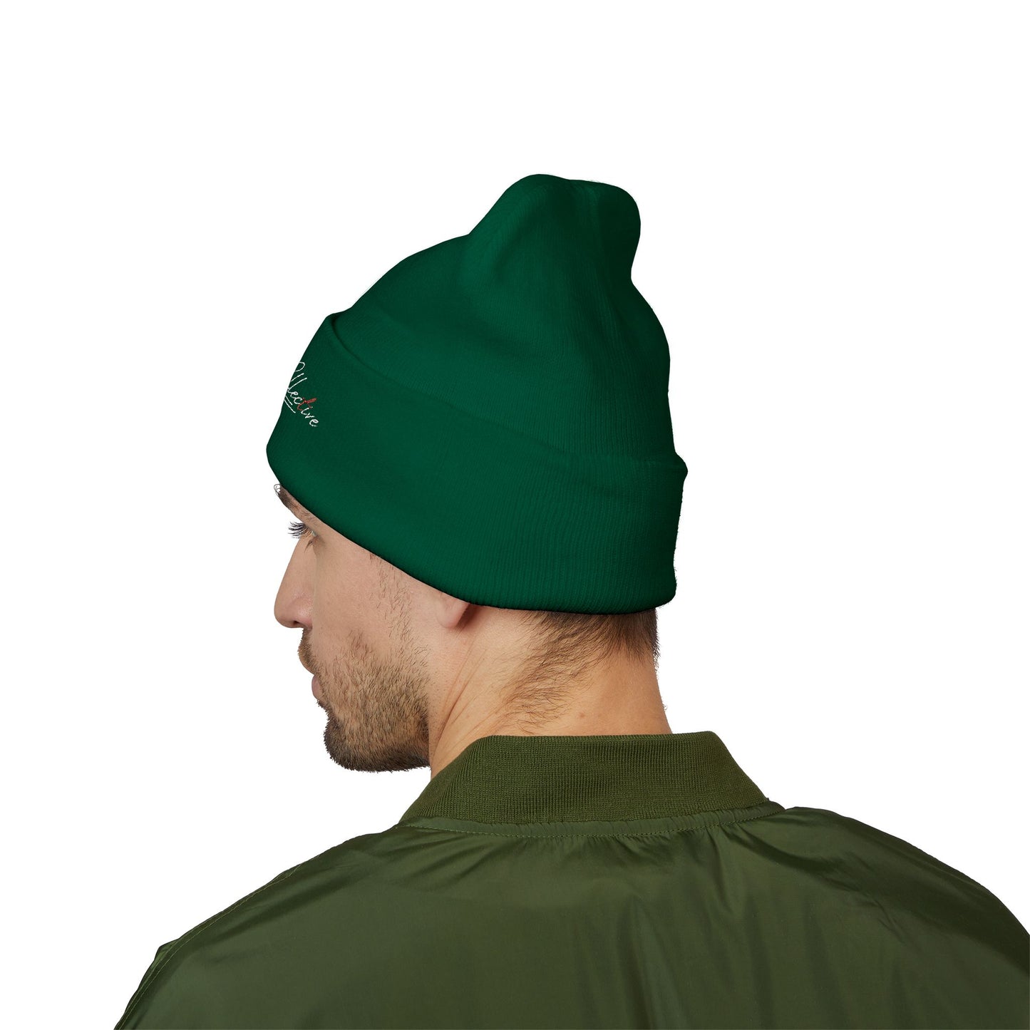 Embroidered Cuffed Beanie — Yellow Signature Script Knit Hat