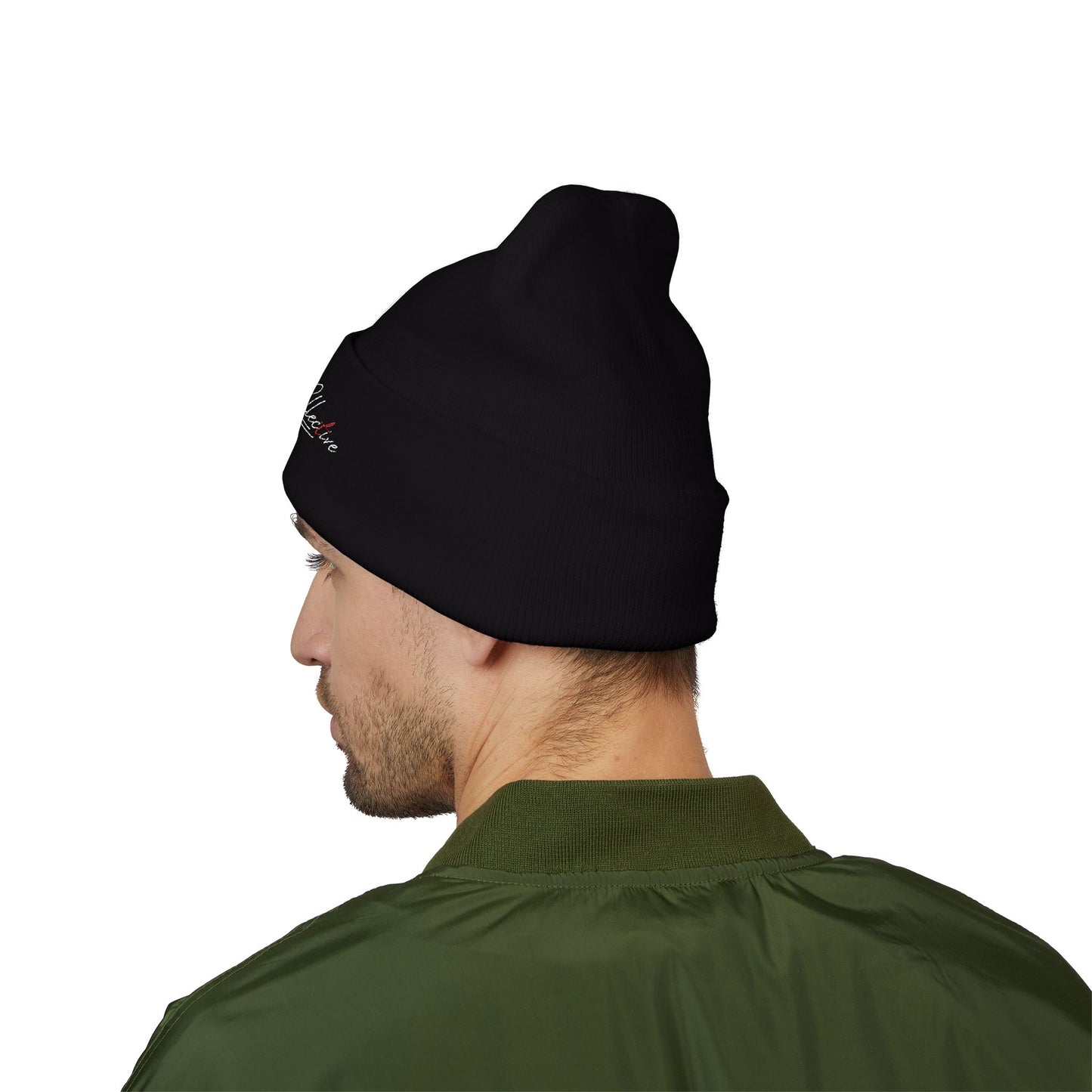 Embroidered Cuffed Beanie — Yellow Signature Script Knit Hat