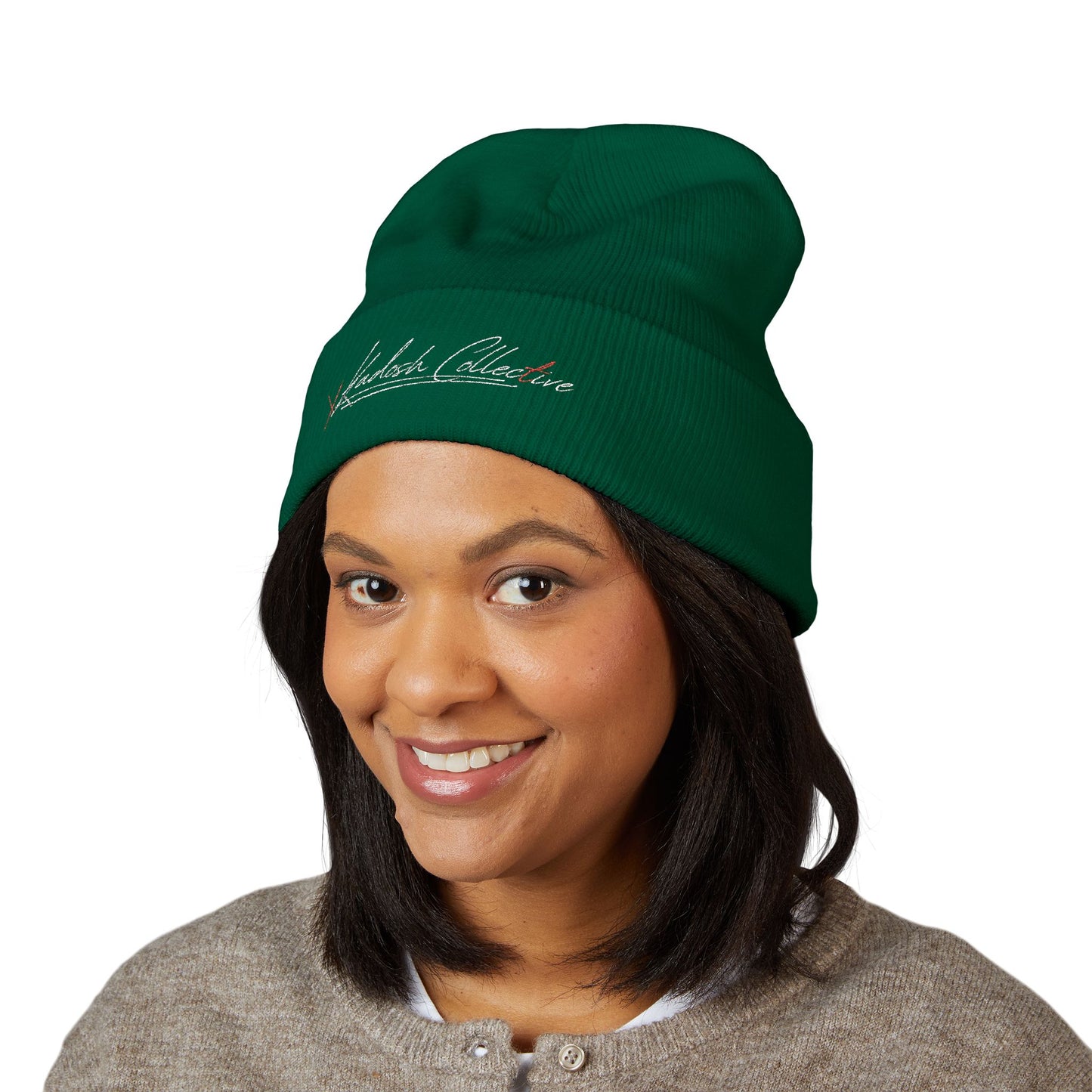 Embroidered Cuffed Beanie — Yellow Signature Script Knit Hat