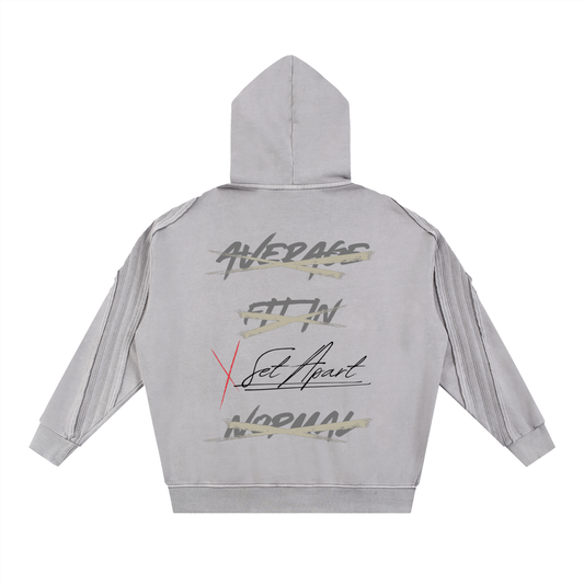 KC Set apart Light Gray Snow Washed Tape Raw Edge Zip Hoodie