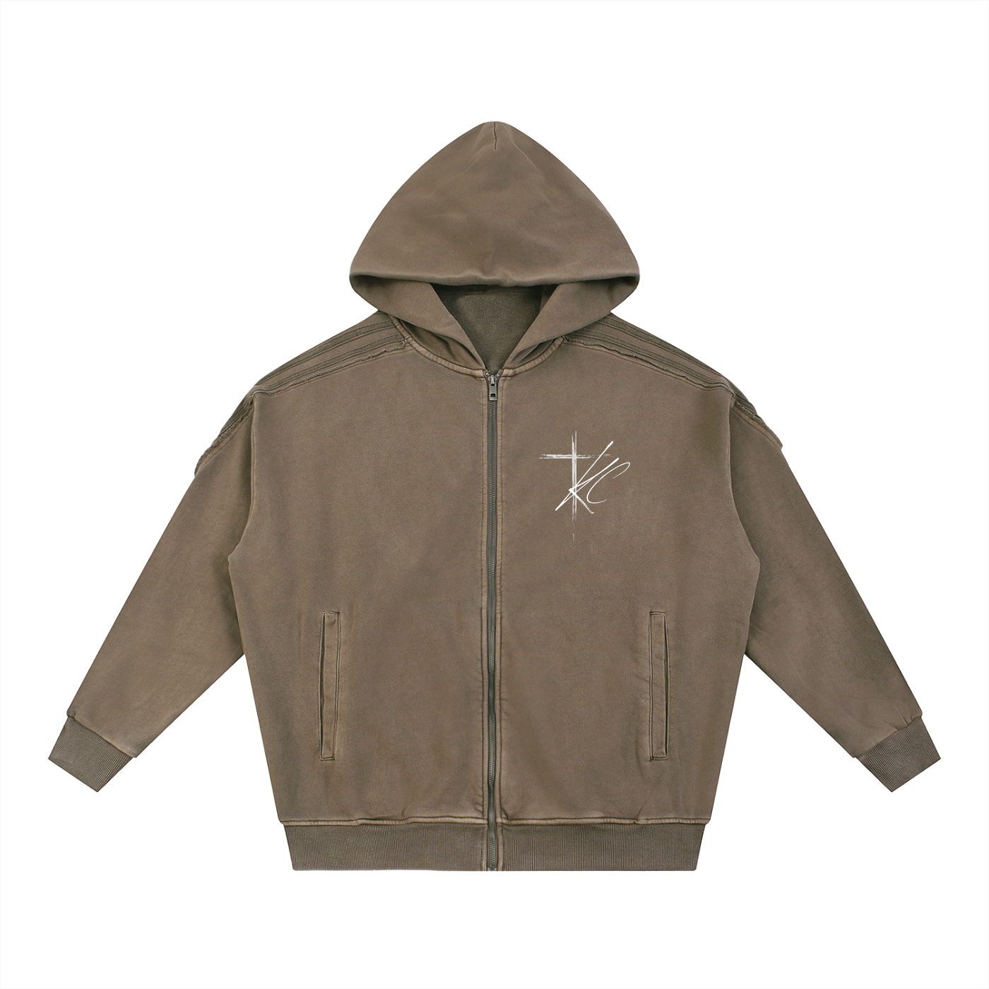 KC Set apart Light Gray Snow Washed Tape Raw Edge Zip Hoodie